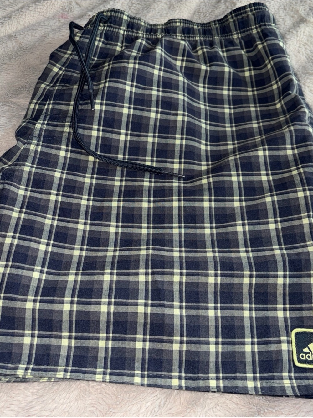 Adidas Plaid Pattern Shorts Navy Blue /yellow /cream Color Size Large  Men’s